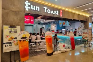 Fun Toast Orchard exterior with its vibrant pop up signages in front and lighted logo signage above the entrance.